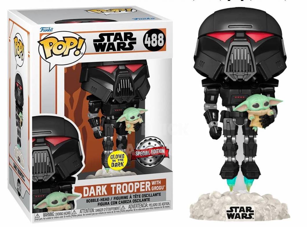 Funko Pop! Star Wars: Dark Trooper w/Grogu (488) - Special Edition/Glow in the Dark