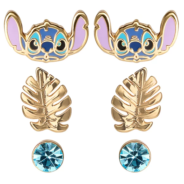 STITCH - Blue & Gold - 3 paar Stud Oorbellen - Brass Plated