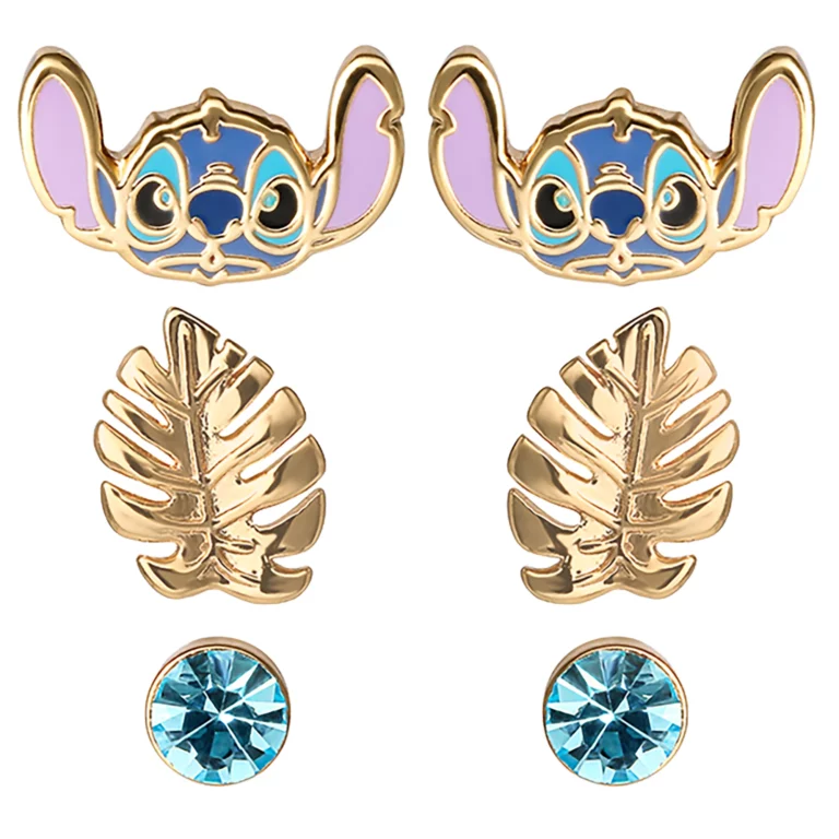 STITCH - Blue & Gold - 3 paar Stud Oorbellen - Brass Plated