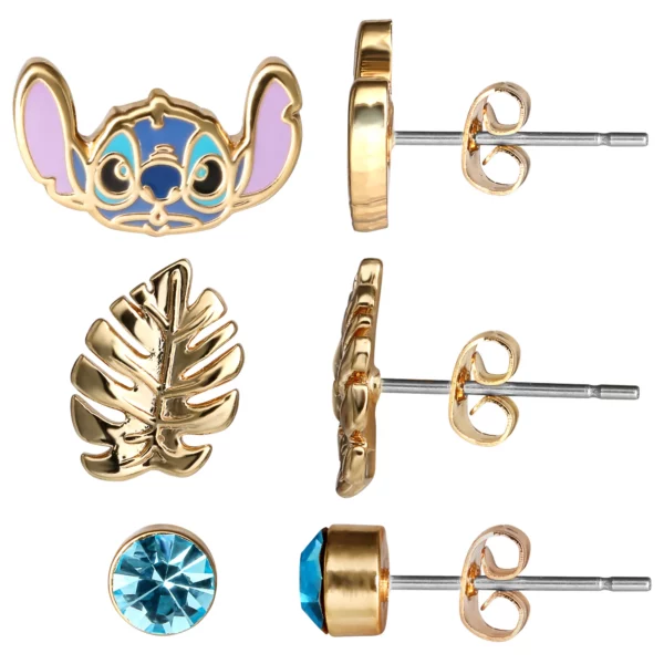 STITCH - Blue & Gold - 3 paar Stud Oorbellen - Brass Plated - Afbeelding 2