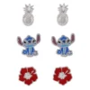 STITCH - Ananas & Flower - 3 paar Stud Oorbellen - Plated Brass